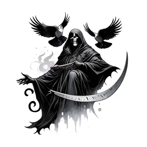 Grim Reaper With Sythe And Dove Flying