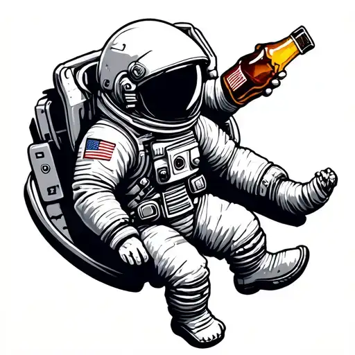 Floating Astronaut With Beer Bottle In Hand