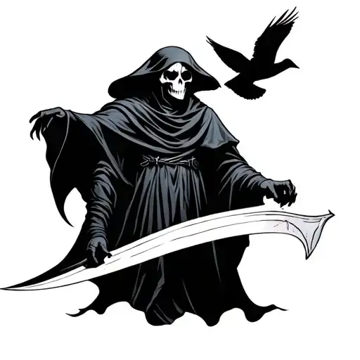 Simple Grim Reaper With Sythe And Dove Flying