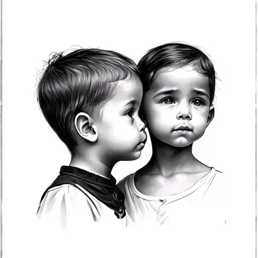 Small Brother And Sister Front Of Each Other