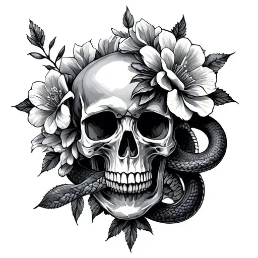 Skull Flowers And Snakes Wrapped