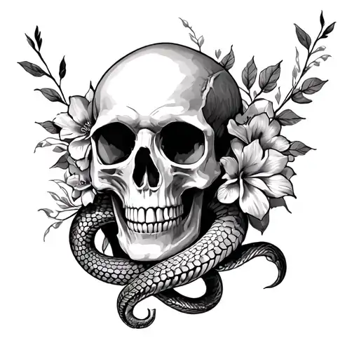 Skull Flowers And Snakes Wrapped Sleeve