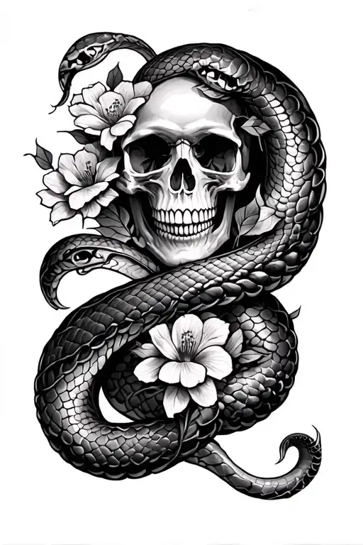 Skull Flowers And Snakes Wrapped Sleeve