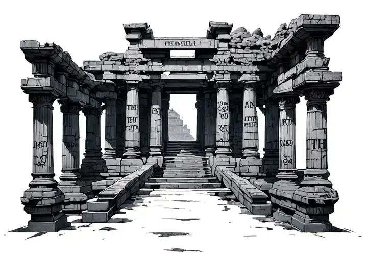 Greak Temple With 12 Pillars With 1 Word In The Pillars