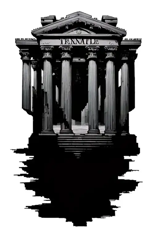 Greak Temple With 12 Pillars With 1 Word In The Pillars