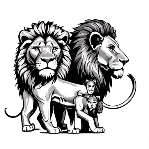 Mom And Dad Lion With Son