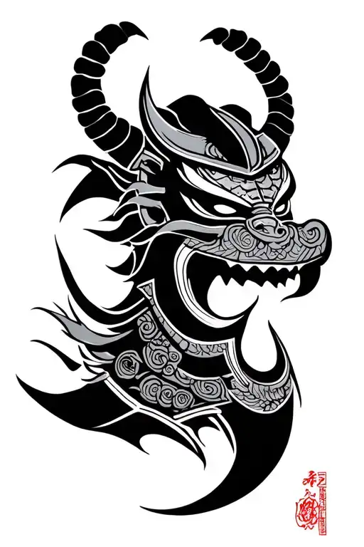 Samurai And Traditional Japanese Oni Mask