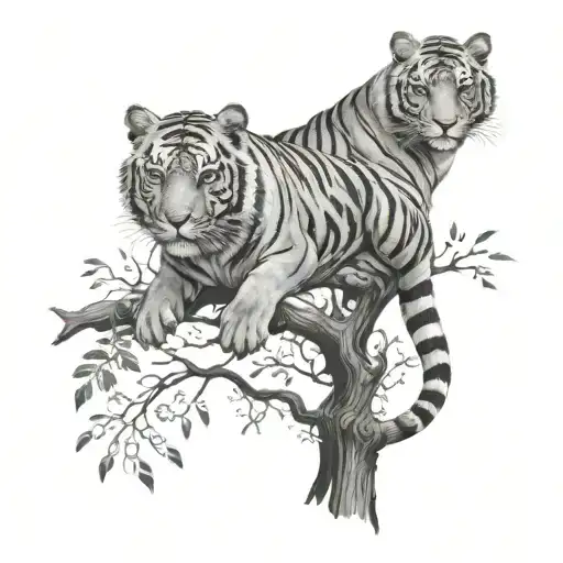 Tree Of Life With Tiger Laying On A Branch