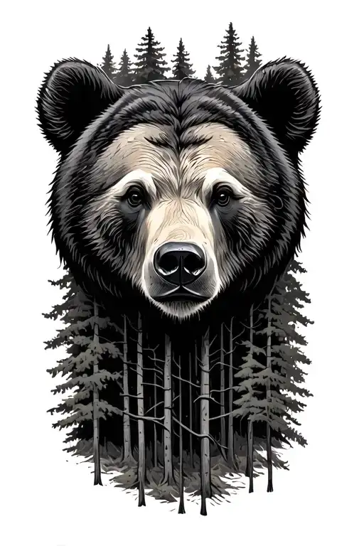 Bear Face Behind Trees