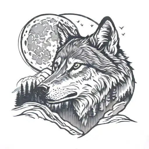 A Majestic Wolf Howling At The Moon In A Serene Tahoe Landscape