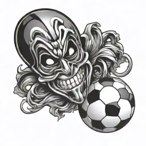Create A Tattoo Of A Scary Yet Goofy Mask With A Soccer Ball Incorporated Into The Design