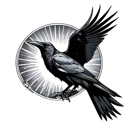 Raven With Tarot Card Death And Sunrise Integrated