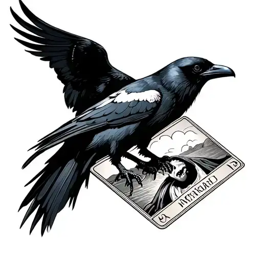 Raven With Tarot Card Death And Sunrise Integrated