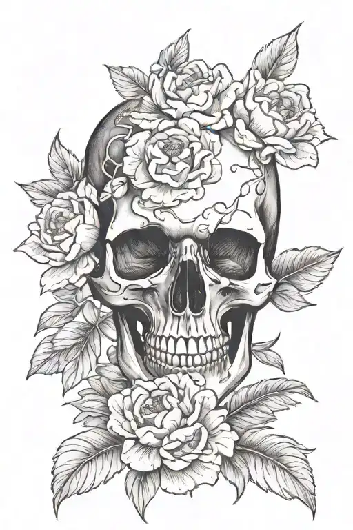 A Skull With A Peony