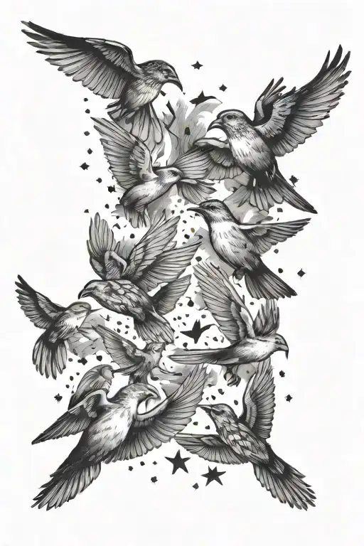 A Flock Of Birds Flying Through A Galaxy Of Stars