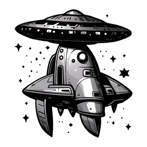 Rocket Ship And Ufo In Space