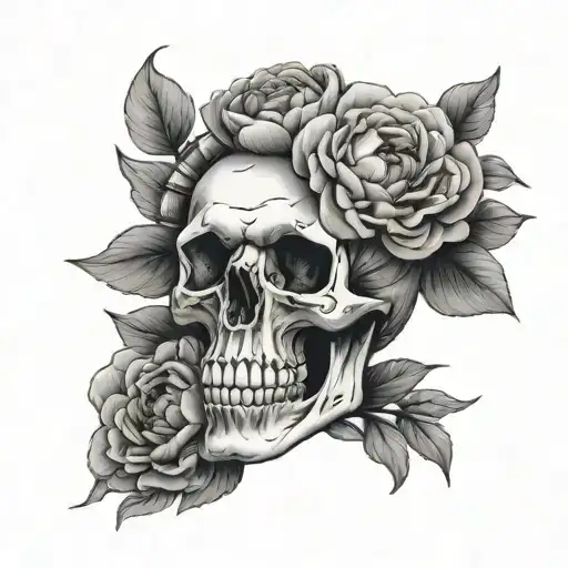 A Skull With A Peony