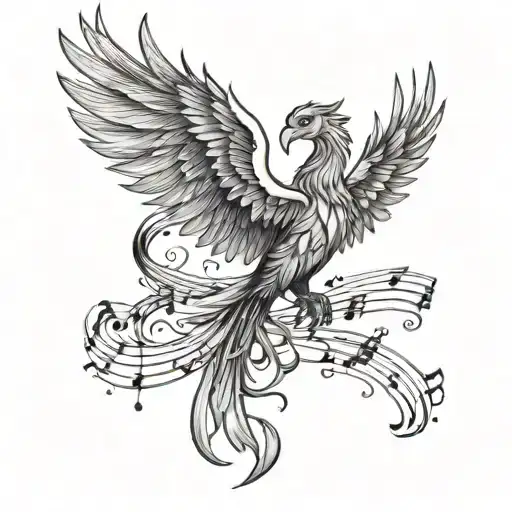 A Phoenix Rising From A Sea Of Music Notes