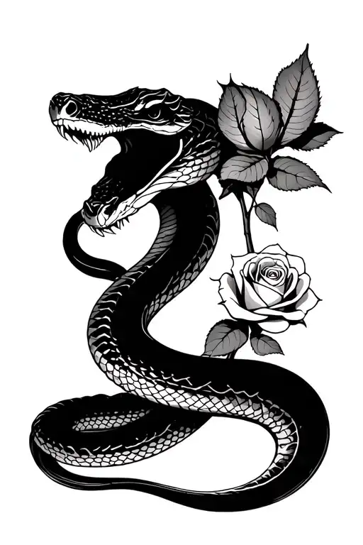 Cobra Snake And Rose In Its Mouth