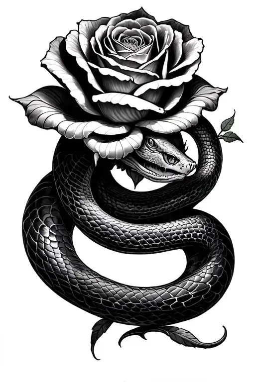Snake And Rose In Its Mouth