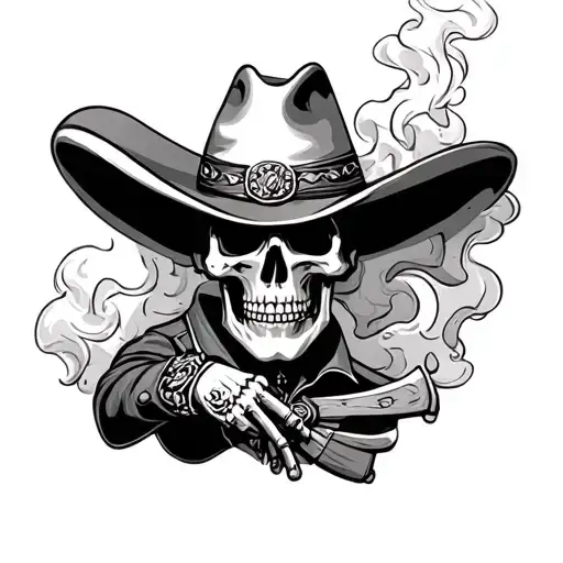 Charro Skeleton With Don Julio Around Smoke Coming Together