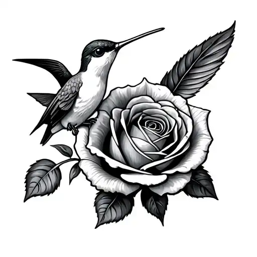 Small Hummingbird Perched On A Rose