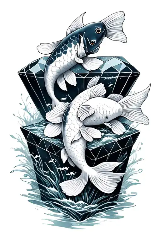Diamond Box With 3 Koi Fish Swimming