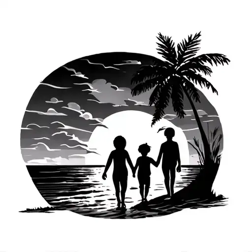 Family With 2 Child On The Beach Landscape Inside