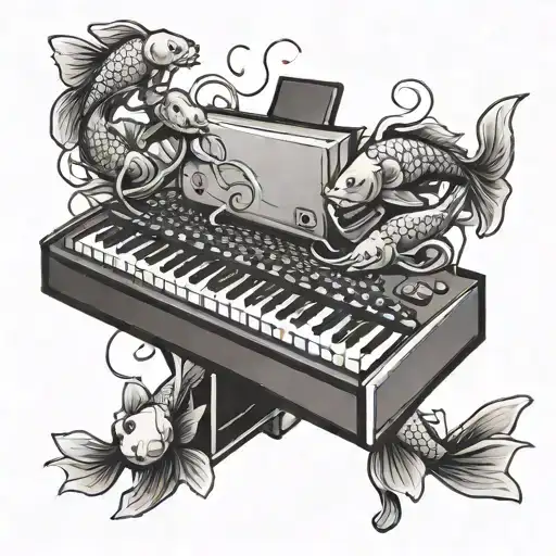 A Programmer's Keyboard Entwined With Elegant Koi Fish Swimming In A Keyboard