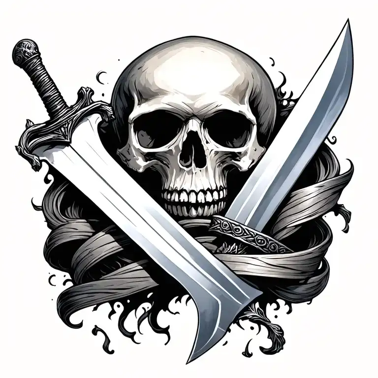 Sword Going Through A Skull With A Snkae Wrapped Around The Blade