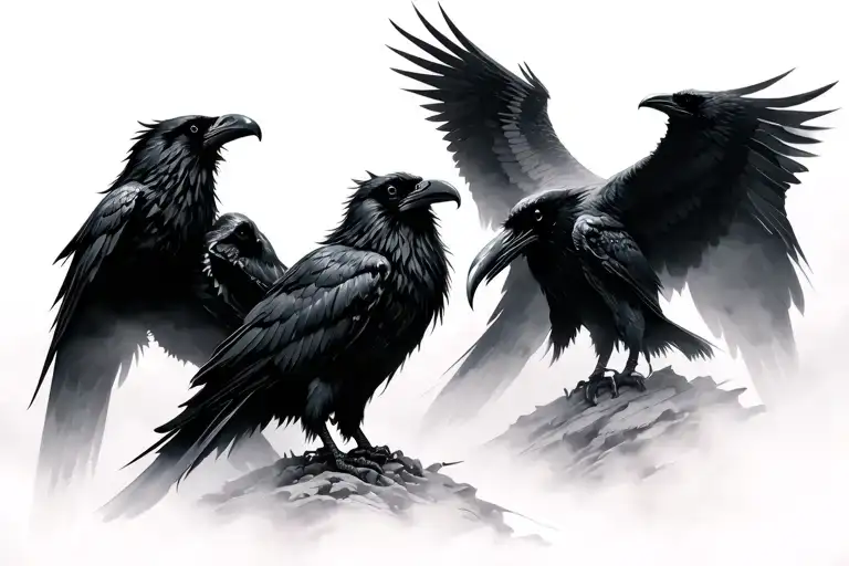 Norse Ravens In Fog Blur