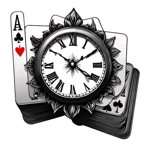 Clock And Deck Of Cards Forming The Shape Made