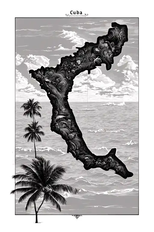 Cuba Map Outline With Inspired Cuban Culture Filling