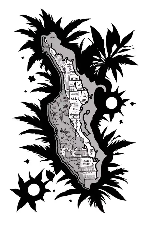 Simple Cuba Map Outline With Inspired Cuban Culture Filling