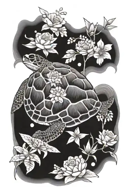 Sea Turtle With Flowers Growing