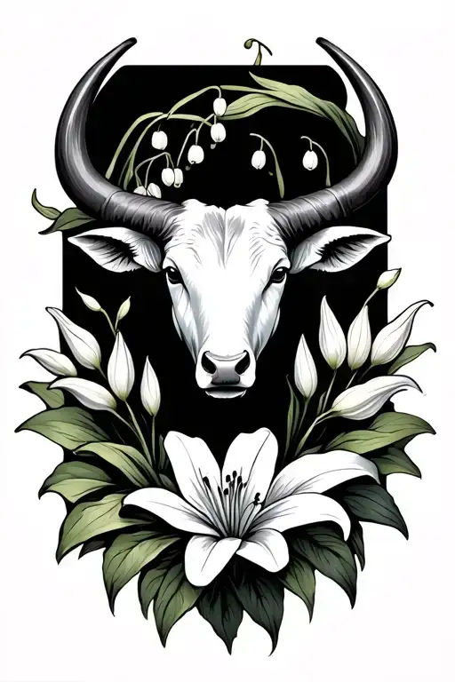 Taurus Symbol Surrounded By Lily Of The Valley Flower