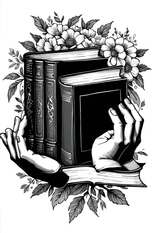 Books And Floral Frame Book In Hands