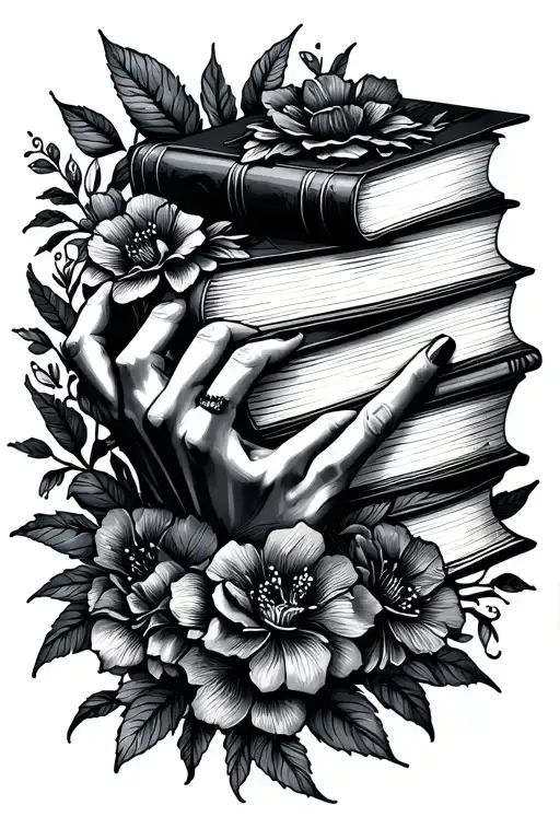 Books And Floral With Hands