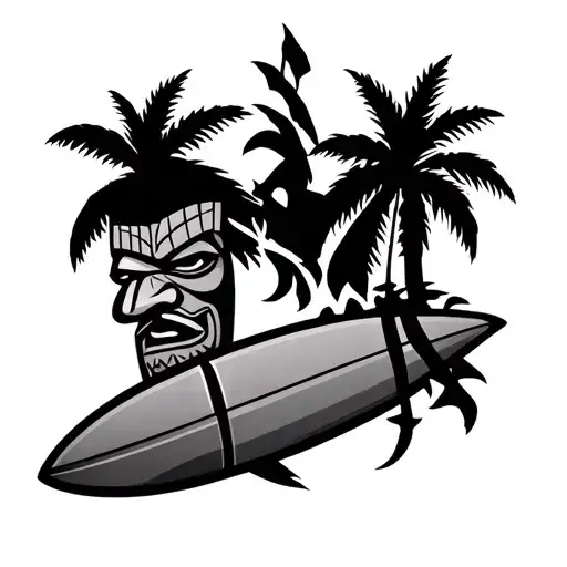 Tiki Guy With Surfboard Silhouette