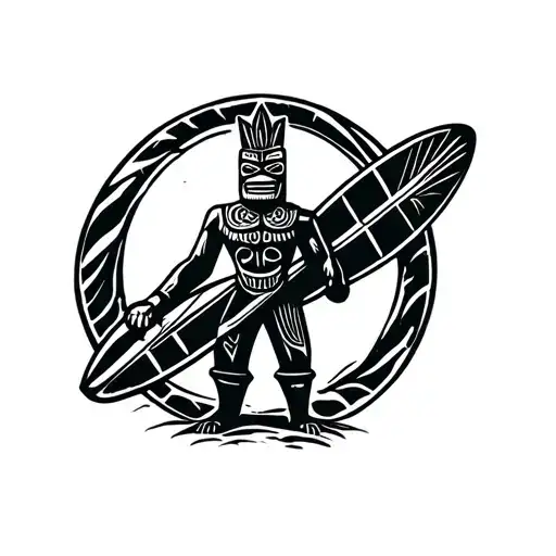 Standing Tiki Guy With Surfboard Silhouette