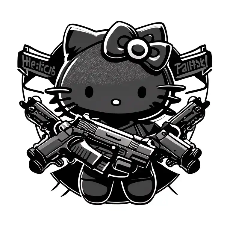 Standing Hello Kitty Holding A Pistol In Each Hand