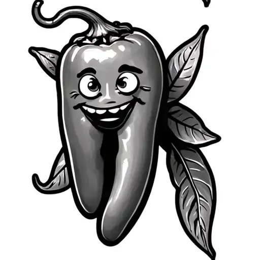 Chilli Pepper With Winky Face Tattoo No Shading More Line