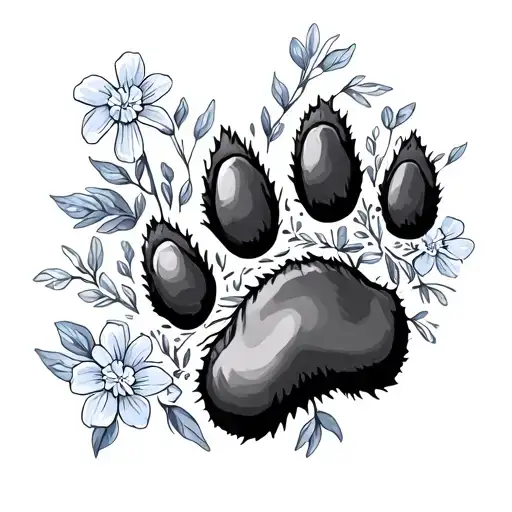 Dog Paw And Forget Me Not Flower