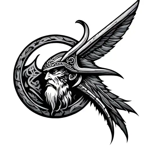 Norse God Odin Symbol With Valkeryie