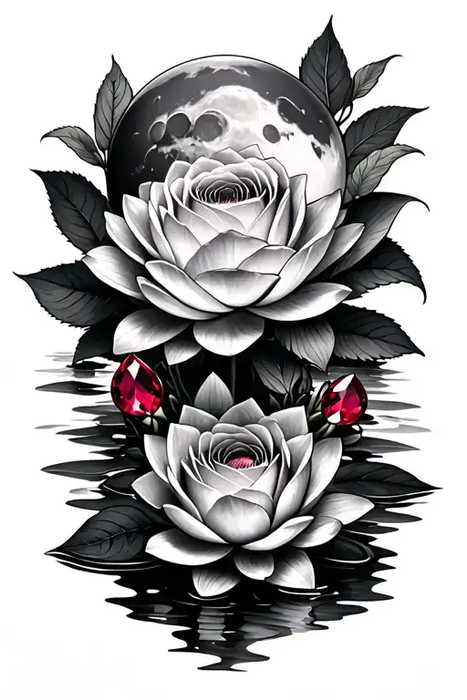 Water Lilies Roses Moon Stone And Ruby Stone Surrounded