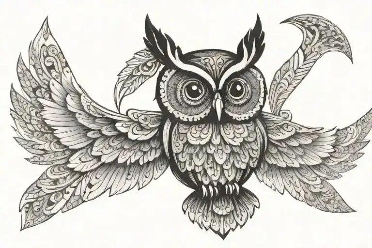 Mandala Owl Wings Spread Open