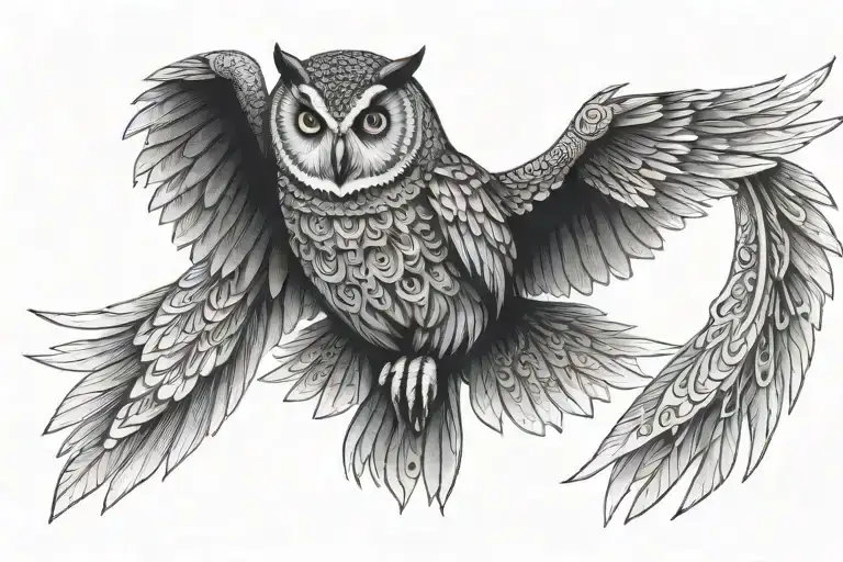 Mandala Owl Wings Spread Open Symetric