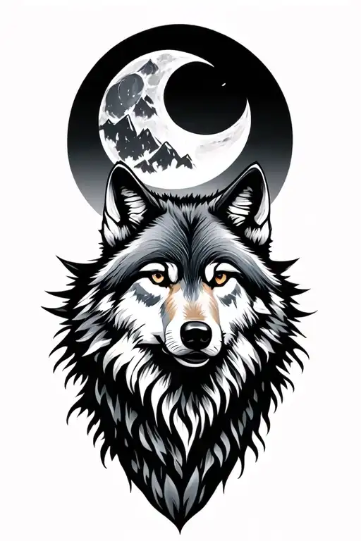 Mountains Moon Wolf