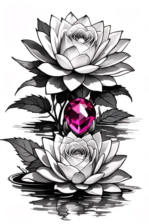 Water Lilies Roses Alexandrite Stone And Ruby Stone Surrounded