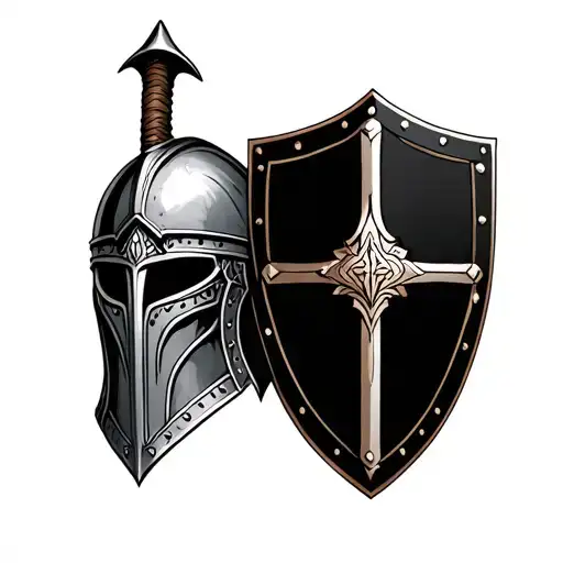 Gladiator Helmet Sword And Shield